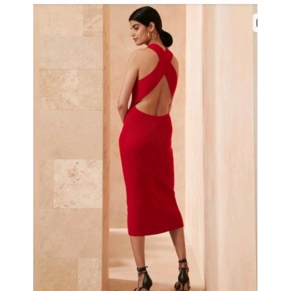 Banana Republic Lenzing Ecovero Serene Sweater Dress Large Red Ribbed Date Night - Picture 3 of 16